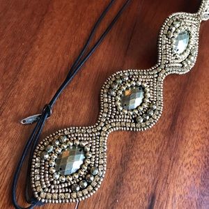 NEW Gold Beaded Scalloped Elastic Headband